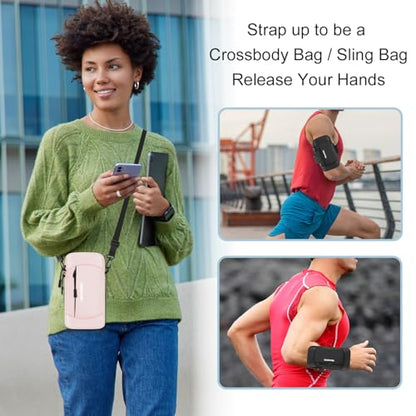 Arm Phone Holder for Running, Crossbody Bag 2-in-1, 7.5 Inch Pink - color: 07-Pink + Black Strap