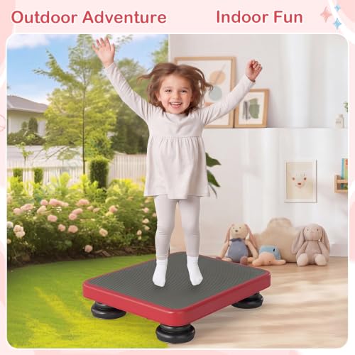 Goplus Kids Rebounder Bouncing Board, 24" x 20" Mini Trampoline - color: Red