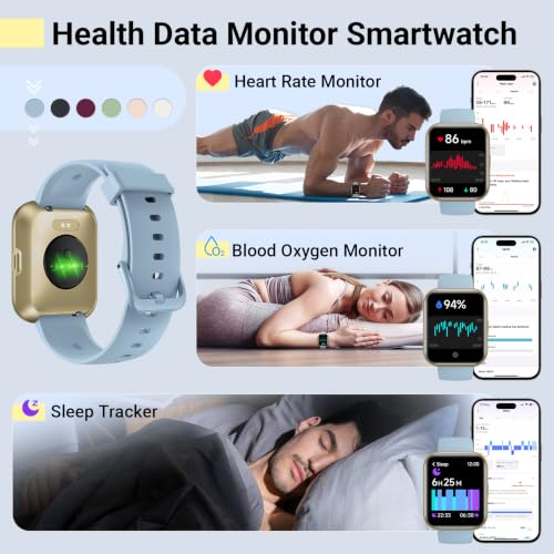 Quican Smart Watches for Men Women, Compatible with iPhone & Android - color: Sky Blue