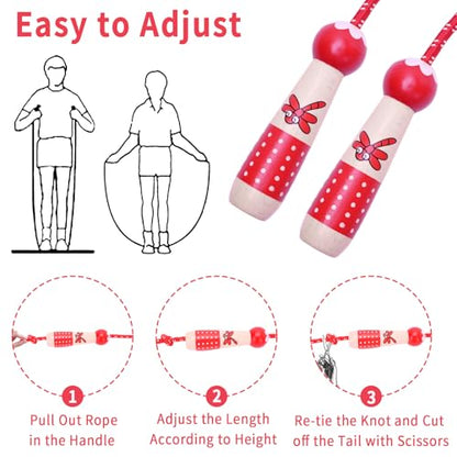 EGOSKY Jump Rope Kids, 7.2ft Children Adjustable Cotton Skipping Rope with Wooden Handle for Boys Girls Fitness Outdoor Activity - color: Red