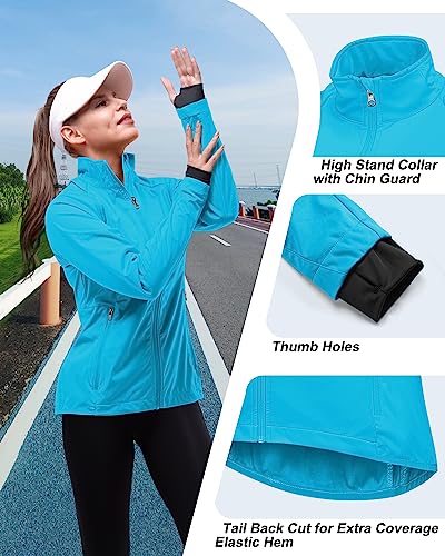 33,000ft Women's Zip Up Lightweight Athletic Workout Yoga Cycling Track Running Jacket Waterproof Windproof Reflective - color: Blue, size: XX-Large
