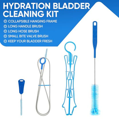 Water Bladder Cleaning Kit, Includes Tube Brushes, Small Bite Valve Brush, Big Brush, Hanger Works with All Hydration Bladders - color: Blue