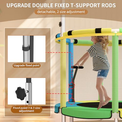 Trampoline for Kids, Adjustable Baby Toddler Trampoline with Basketball Hoop, Round Bottom Indoor Outdoor Toddler with Enclosure - color: light blue green