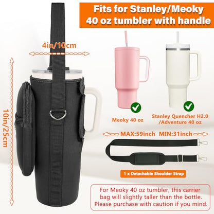 LEFOR·Z Water Bottle Carrier Bag with Phone Pocket Compatible with Stanley/Meoky 40 oz Tumbler with Handle,Water Bottle Holder Pouch with Adjustable Strap Compatible with Stanley Cup Accessories - color: Black-Style B