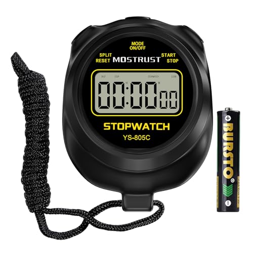 Digital Simple Stopwatch Timer, Single Lap Countdown Timer with On/Off, AAA Battery (Included) for Kids Students Coaches, Black - color: Black