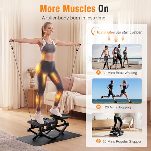 COKTIK Rock Stepper, Side Steppers for Exercise at Home | 350 LBS Weight Capacity, Noise-Reducing & Portable Rocker Exercise Equipment with Resistance Bands & Non-Slip Mat - color: Black
