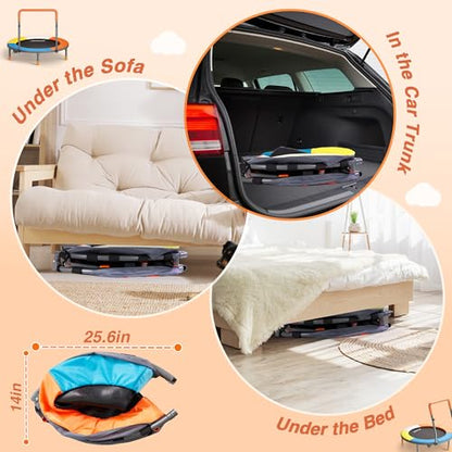 3FT Foldable Mini Trampoline with Height-Adjustable Handle for Kids