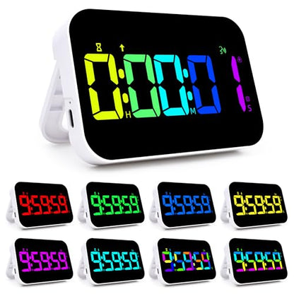 Kitchen Timer（1.5" Number）with Voice Reminder,10 RGB Color Changing Digital Magnetic Timer, Countdown/Up, Rechargeabilit, Brightness Display, 3 Volume Levels and Vibration Mode, for Classroom, Cooking - color: 5''rgb Charge+voice