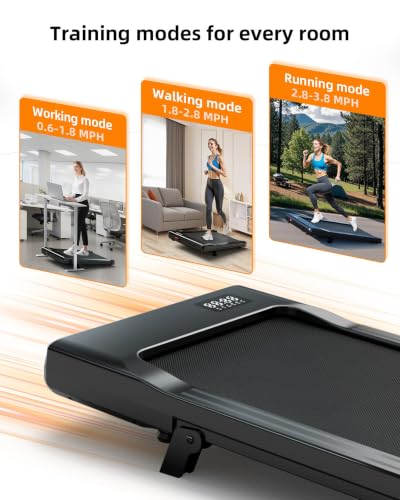 DeerRun Under Desk Walking Pad Treadmill for Home Office & Small Spaces, 6% Manual Incline, 0.6–3.8 MPH Walking Speed, 2.5 HP, 300 lb Capacity, App & Remote Control - color: Deep Black