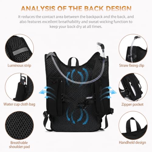 Wotony Lightweight Hydration Backpack with 2LOR 3LWater Bladder for Cycling Hiking Rave - Water Daypack for Men Women - color: ALL BLACK