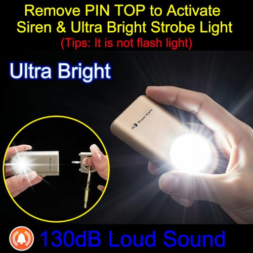 130db Personal Safety Alarm with Ultra Bright Strobe Light. Rose Gold - color: RoseGold, style: Button cell