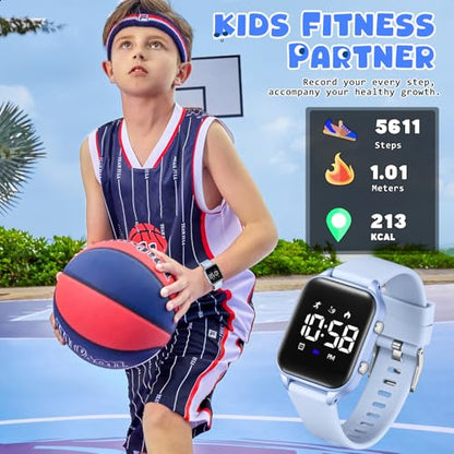 Kids Digital Watches for Boys Girls, Sports Watch with Fitness Tracker, Pedometer, Alarm Clocks, Stopwatch, No App Needed Waterproof Kids Watch, Gift for Teens Student Girls Boys Ages 5-14 - color: L6615E-LightBlue