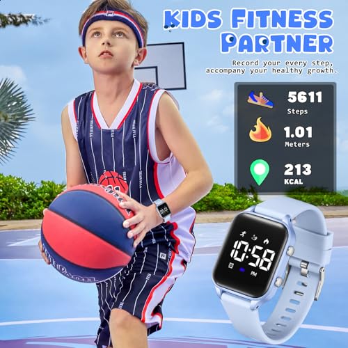 Kids Digital Watches for Boys Girls, Sports Watch with Fitness Tracker, Pedometer, Alarm Clocks, Stopwatch, No App Needed Waterproof Kids Watch, Gift for Teens Student Girls Boys Ages 5-14 - color: L6615E-LightBlue
