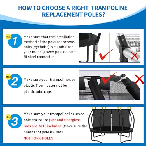 8 Pcs Trampoline Curved Pole Replacement with Mounting Hardware