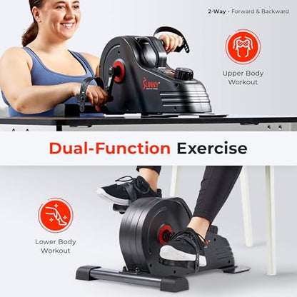 Sunny Health & Fitness 2-in-1 Smart Magnetic Pedal Exerciser, Compact Indoor Under-Desk Mini Exercise Bike for Full Body Cardio Workout and Physical Therapy, Free SunnyFit Training App Connection - color: Black