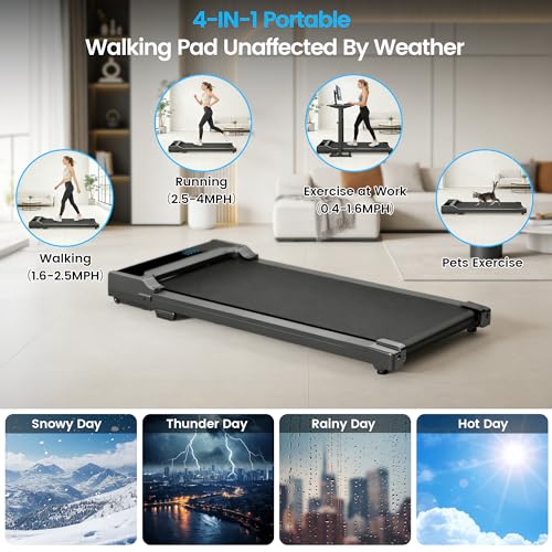 Walking Pad Treadmill for Home - Under Desk Walking and Running with Remote Control Portable Electric Machine Adjustable Slim Compact with 0.6-4.0MPH Modes Max up 265 Lbs for Home Office - color: Black