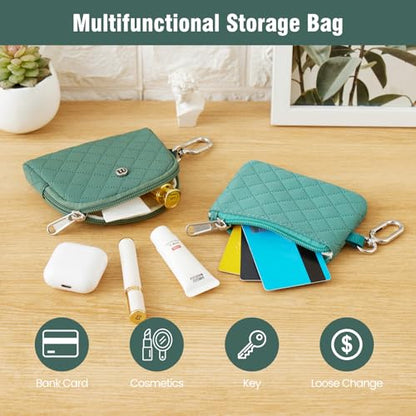 Mini Dual Pouch Wristlet Wallet for Women – Zip Around wristlet Keychain Wallet with 2 Wristlets, Ideal for Dog Walking, Coffee Runs & Lunch Break Essentials (Green+Teal) - color: Green+Teal