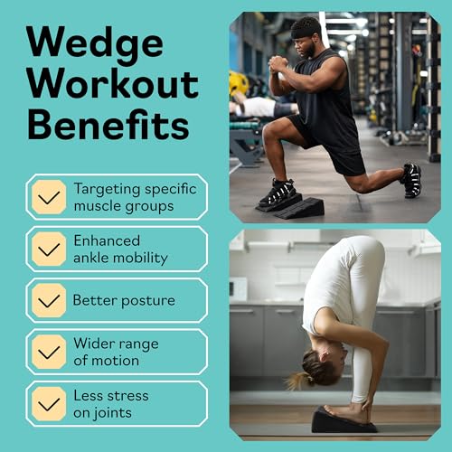 Squat Wedge Block Set of 3/5 - 960 LBS Capacity - Slant Board for Calf Stretching with 5 Stackable Angles - Calf Stretcher Slant Board - Workout Equipment - EPP Material for Exercise Equipment & Physical Therapy - color: Black&Black