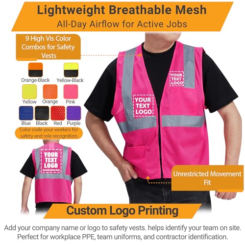 AYKRM 2 Pocket Mesh High Visibility Reflective Safety Vest for men & Women ANSI/ISEA 107 Standards - color: Pink, size: XX-Large