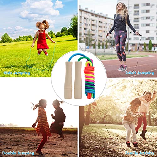Jump Rope for Kids, Children Adjustable Cotton Skipping Rope with Wooden Handle for Boys Girls Fitness Outdoor Activity - color: Rainbow x2