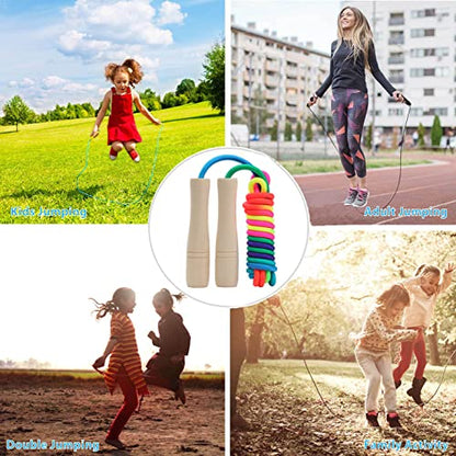 Jump Rope for Kids, Children Adjustable Cotton Skipping Rope with Wooden Handle for Boys Girls Fitness Outdoor Activity - color: Rainbow x2