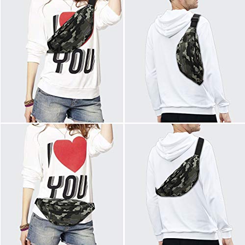 Large Camo Green Fanny Pack Hands-Free Belt Bag Carrying All Size of Phones - color: Camo Green