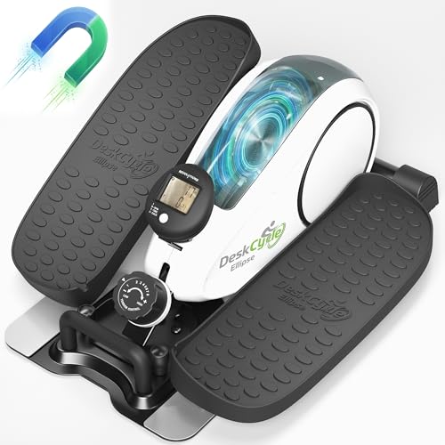 DeskCycle Under Desk Elliptical Machine up to 40 lbs Magnetic Resistance Foot Pedaler, Ultra-Smooth & Silent Seated Leg Exerciser, Heavy Duty Non-Sliding Steel Frame, White (DSK-SPO-Ellipse)