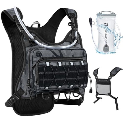 BECOJADDE Running Vest for Men with 2L Water Bladder Tactical Hydration Backpack Adjustable Lightweight Chest Pack for Marathon Hunting Cycling - color: Urban Camo
