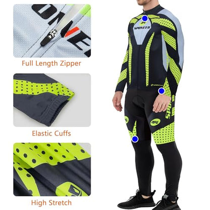 sponeed Men's Cycling Jersey Full Sleeve Riding Wear Long Sleeve T Shirts Pants - color: Fleece Green, size: Small