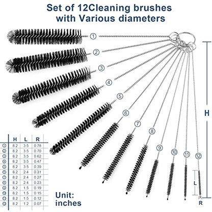 Ixiaoyoo 12 Pcs Straw Cleaner Brushes Set, 8.2 Inch Nylon Cleaning Brush - color: 8.2 Inch Black Cleaning Brushes
