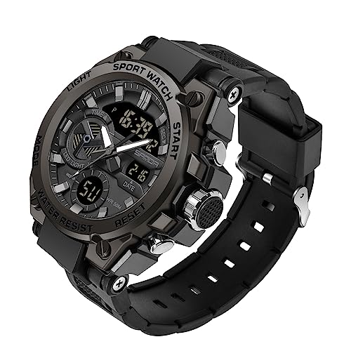 KXAITO Men's Watches Sports Outdoor Waterproof Military Watch Date Multi Function Tactics LED Alarm Stopwatch - color: 27_ Black
