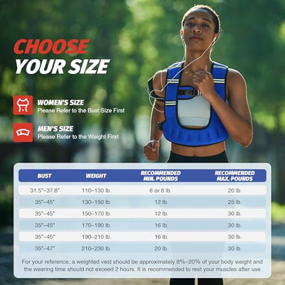 ZELUS Weighted Vest for Women & Men, U-Shaped Running Vest with Arm Pocket - color: Blue, size: 8LB