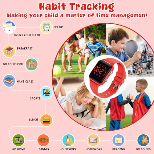 Kids Digital Watches for Boys Girls, Sports Watch with Fitness Tracker, Pedometer, Alarm Clocks, Stopwatch, No App Needed Waterproof Kids Watch, Gift for Teens Student Girls Boys Ages 5-14 - color: Red