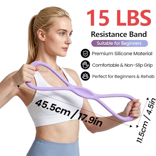 Figure 8 Resistance Band with Handles, for Home Gym,Yoga & Physical Therapy - color: 15 LBS Purple