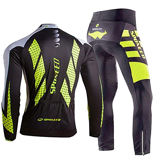 sponeed Men's Cycling Jersey Full Sleeve Riding Wear Long Sleeve T Shirts Pants - color: Green, size: Small