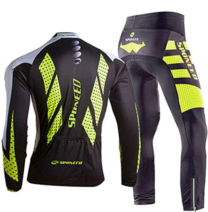 sponeed Men's Cycling Jersey Full Sleeve Riding Wear Long Sleeve T Shirts Pants - color: Green, size: Small