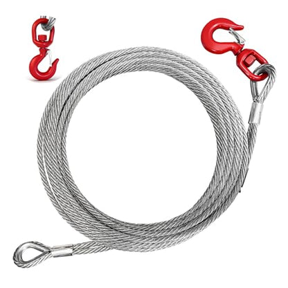 YATOINTO Galvanized Steel Winch Cable, 3/8" Towing Cable Heavy Duty, 13980LBS Breaking Strength, with Swivel Hook 2T and 2 Aluminum Rings, 6x19 Strand Core Steel Cable for Crane Tow Truck (50 FT) - size: Max Capacity:13980LBS