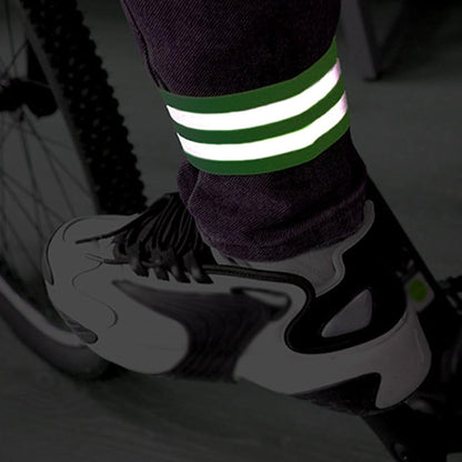 2 Pack Neon Green Reflective Ankle Bands Elastic Reflective Bicycle Pant Clips High Visibility Leg Straps Adjustable Safety Reflective Arm Wristbands for Night Running Cycling Jogging Walking