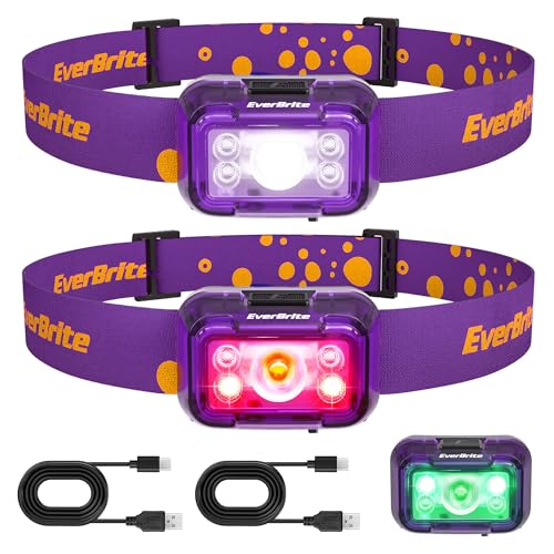 EverBrite Rechargeable Headlamp, 2 Pack Head Lamp for Kids & Adults - color: Deep Purple