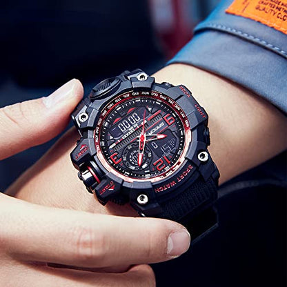 AIMES Men's Watches Sports Outdoor Waterproof Military Watch LED Date Alarm Stopwatch Multi-Function Tactics Big Face Wristwatch for Men - color: 3133-Red