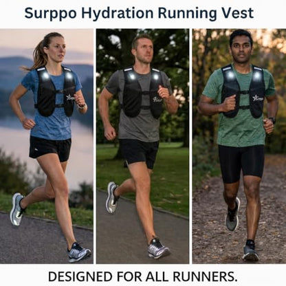 Running Vest for Women and Men, Adjustable Running Vest with Phone Holder, Hydration Vest with 500ml Soft Flask and 3 LED Lights, Reflective Running Backpack for Hiking, Cycling and Running