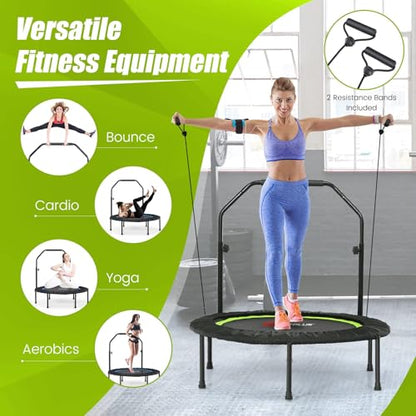 Goplus 40” Folding Fitness Trampoline w/ 2 Resistance Bands - color: Green