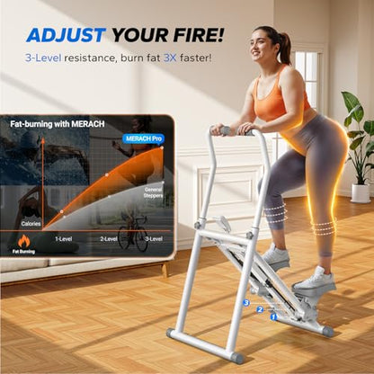 MERACH Stair Stepper with Adjustable Resistance, Foldable Stair Climber - color: White & Pink