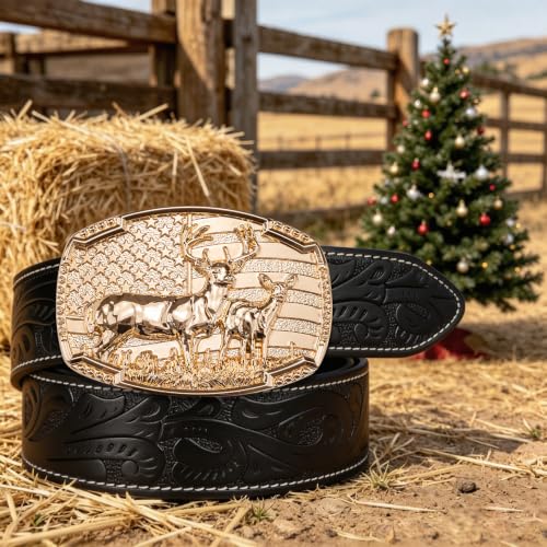 Dubulle Mens Ratchet Belt Gold Click Buckle Adjustable Leather Belts - color: Gold Jet Black, size: Adjustable from 24" to 38" Waist