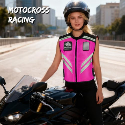 Pink Reflective Motorcycle Cycling Vest, Breathable Safety High Visibility Riding Vest For Women Adjustable Waist - size: Small