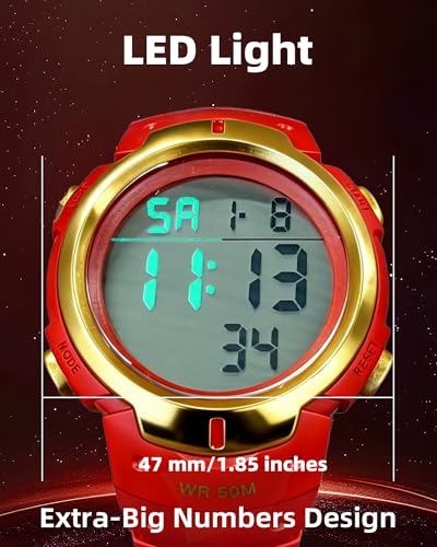 CakCity Digital Watch Mens, Waterproof Sport Wristwatch, Referee Stopwatch - color: Red