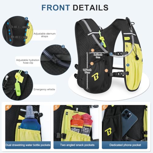 BECOJADDE Running Vest for Women Men, 5L/6L Lightweight Hydration Backpack Running Pack for Marathon, Trail, Cycling, Hiking, Jogging - color: Black