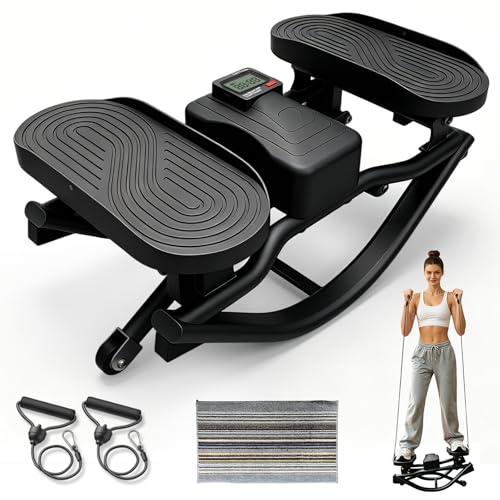 Rock Stepper, Side to Side Rock Stepper Exercise Machine, Low-Impact Ski Machine with Digital Counter and Resistance Band, 330 LBS Weight Capacity for Full Body Workout Balance