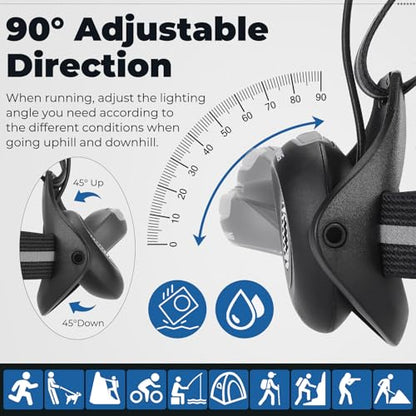 West Biking Night Running Lights, USB Rechargeable Chest Light with 90° Adjustable Beam Angle, 500 Lumens Waterproof Ultra Bright SafetyLamp with Reflective Straps for Runner