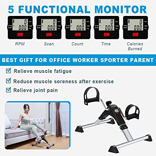 TABEKE Under Desk Bike Pedal Exerciser, Fully Assembled Folding Pedal Exerciser for Arm and Leg Workout, Portable Sitting Desk Cycle with LCD Screen Displays 2025526